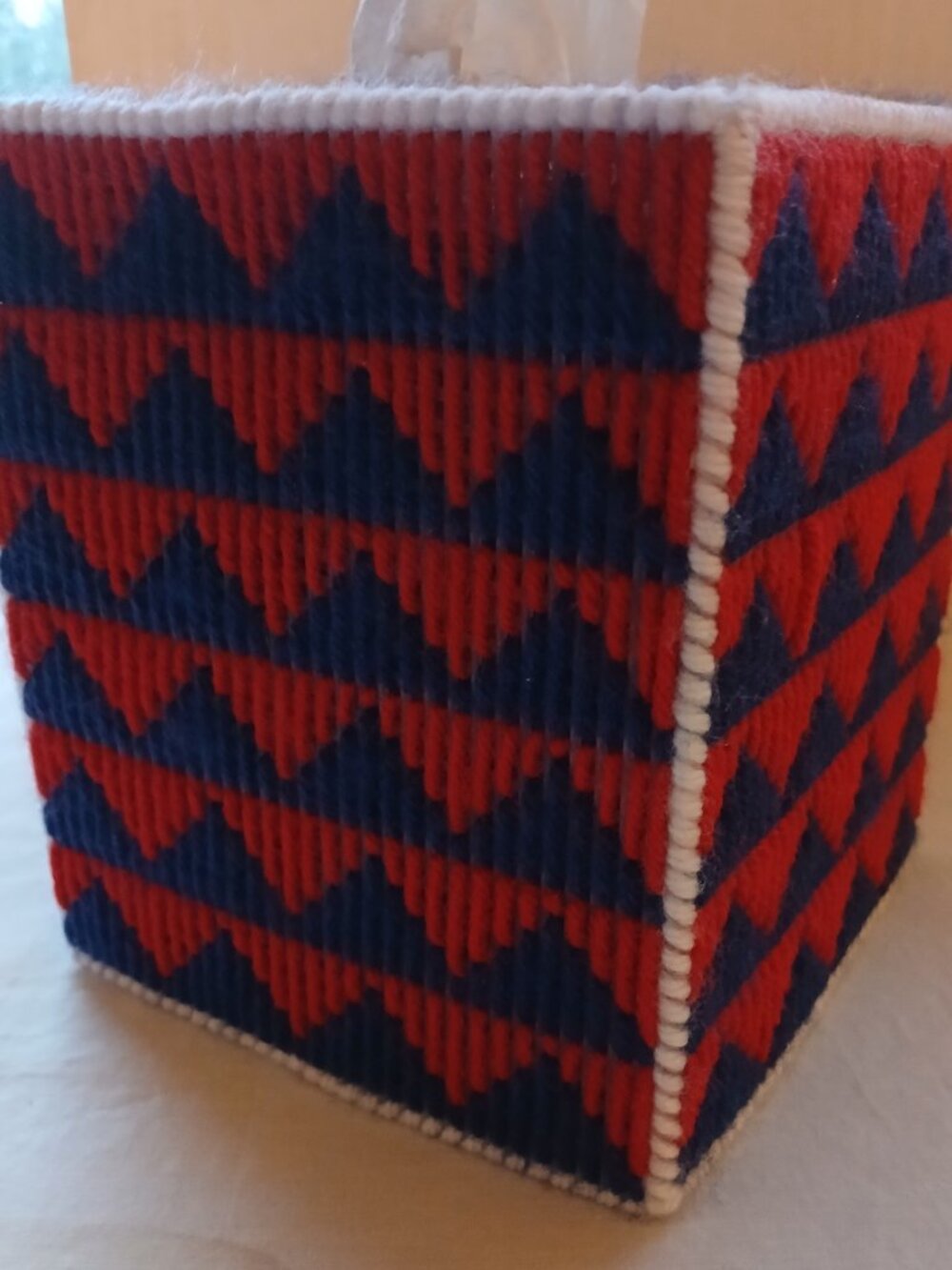Handmade Blue Red Plastic Canvas Tissue Box Cover Boutique New
